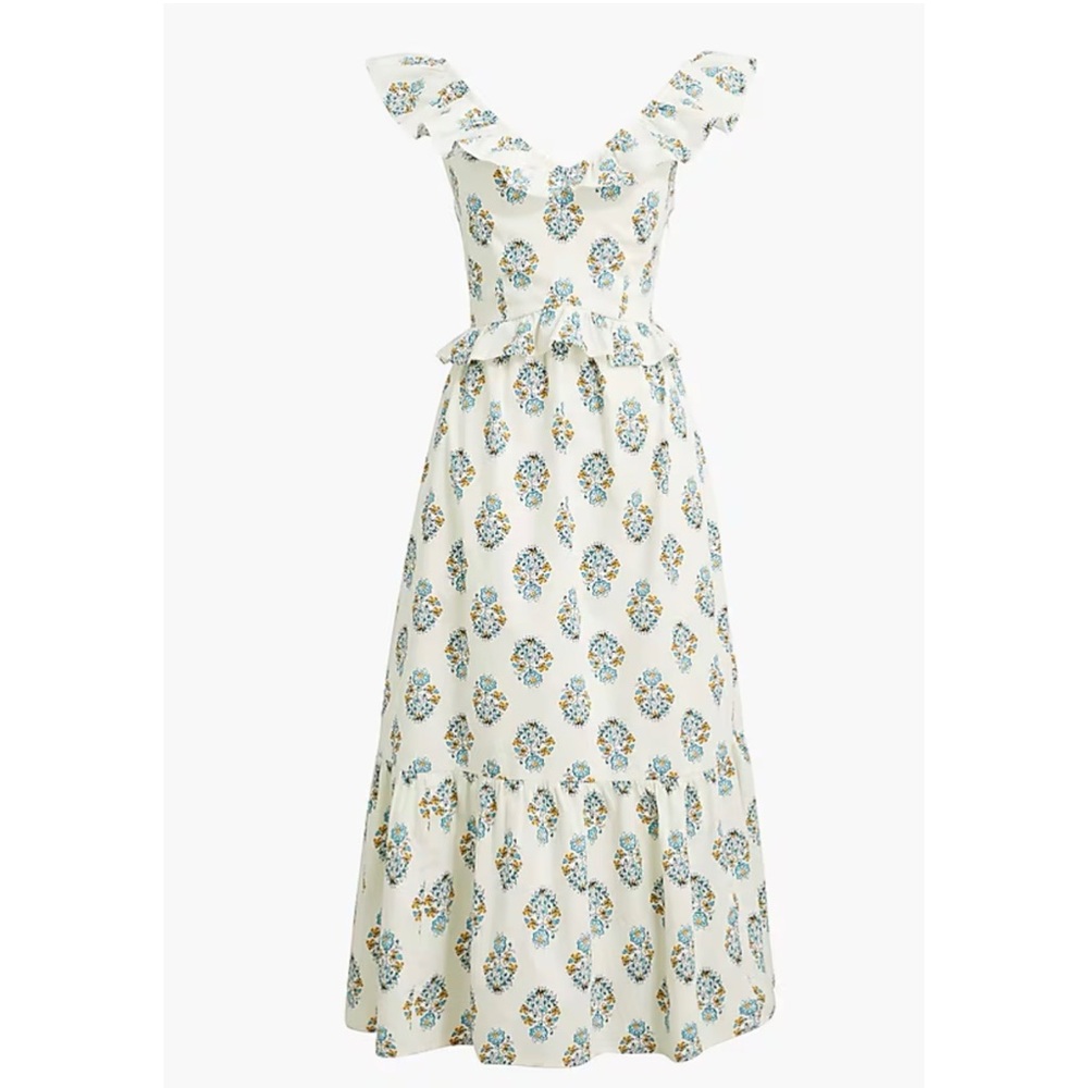 J. Crew Cream Maxi Dress with Blue Floral Print